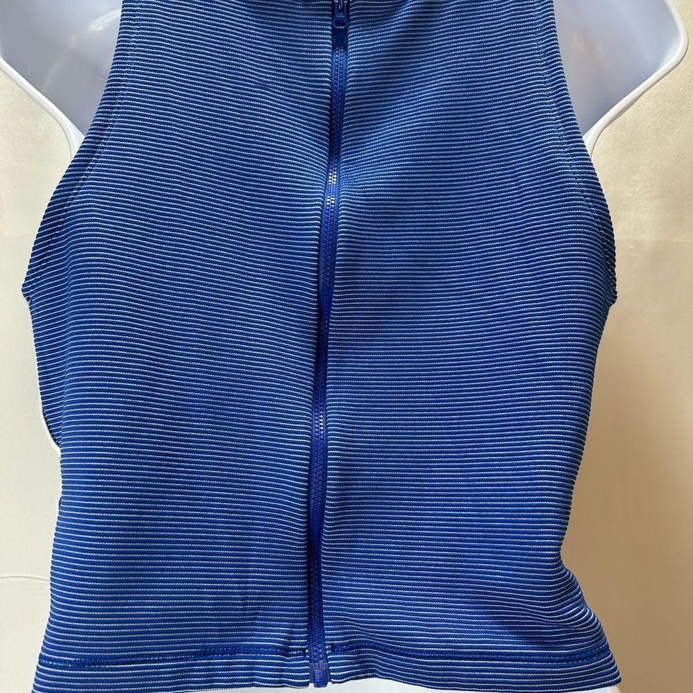 Adidas Blue and White Striped Zippable Ribbed Crop Top Size L - Picture 7 of 9